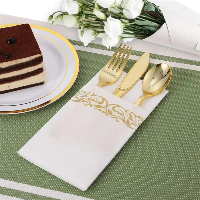 25-100 sztuk złota Birthday Party Decoupage papierowe ręczniki dekoracyjne jednorazowe tkanki formalna kolacja rocznica serwetka ślubna — zdjęcie 2