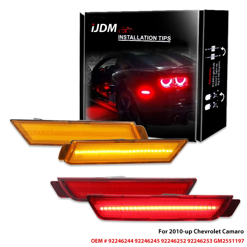 iJDM Car Front & Rear Sidemarker Lamps Amber/White Red for 2010-2015 Chevy Camaro Front Bumper LED Fender/Side Marker Blinker