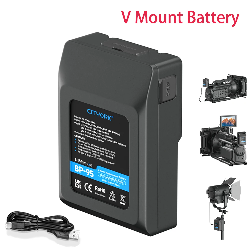 

V Mount Battery BP-95 V Lock Battery for Sony V-Lock BP Batteries Camcorder Broadcast LED Video Light Blackmagic URSA Mini Pro