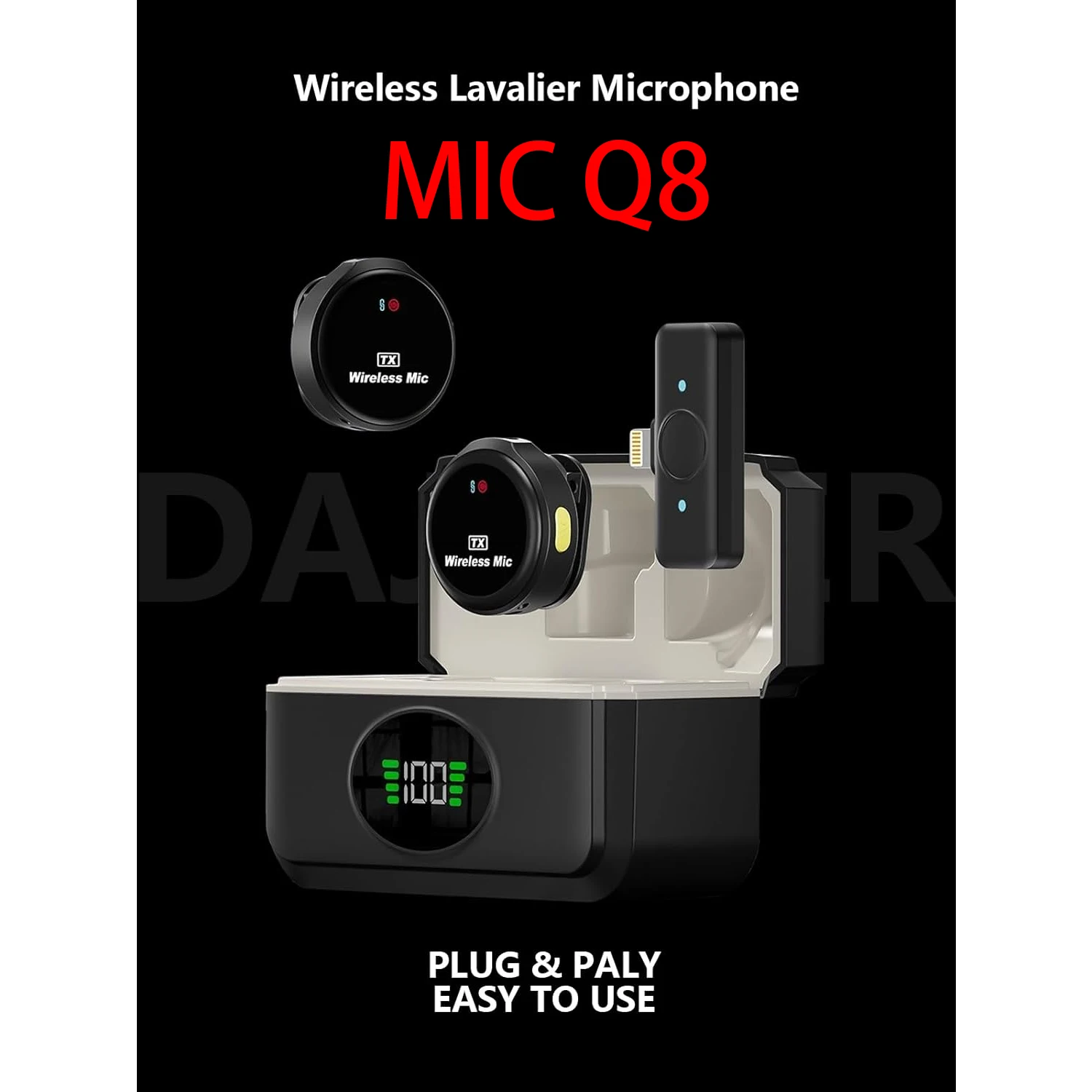 

Q8 Wireless Microphone System One-Click Noise Cancellation&Reverb Clip-on Lav Mic for iPhone/Android/YouTube/TikTok/Streaming