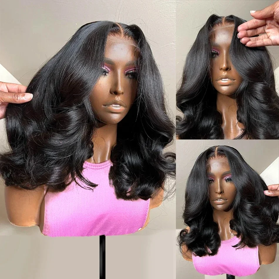 

13x4 Short Body Wave Bob Lace Frontal Wig 4x4 Transparent Closure Lace Wigs Brazilian 100% Human Hair Black Women 230% Density