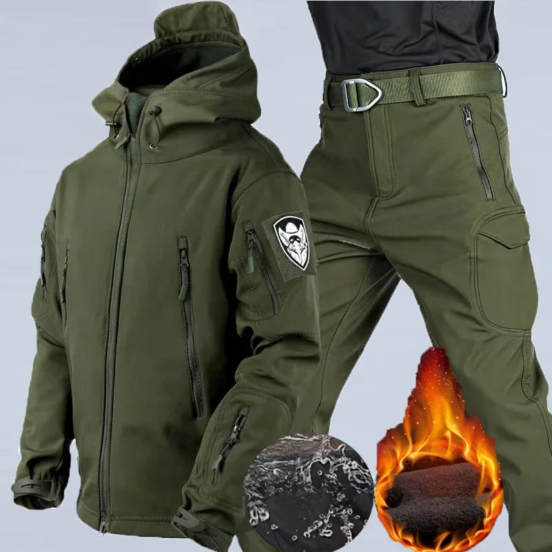 Męski zimowy wodoodporny kombinezon turystyczny dres zestaw kurtki Softshell płaszcz kempingowy spodnie taktyczne spodnie z polaru wędkarski — 2