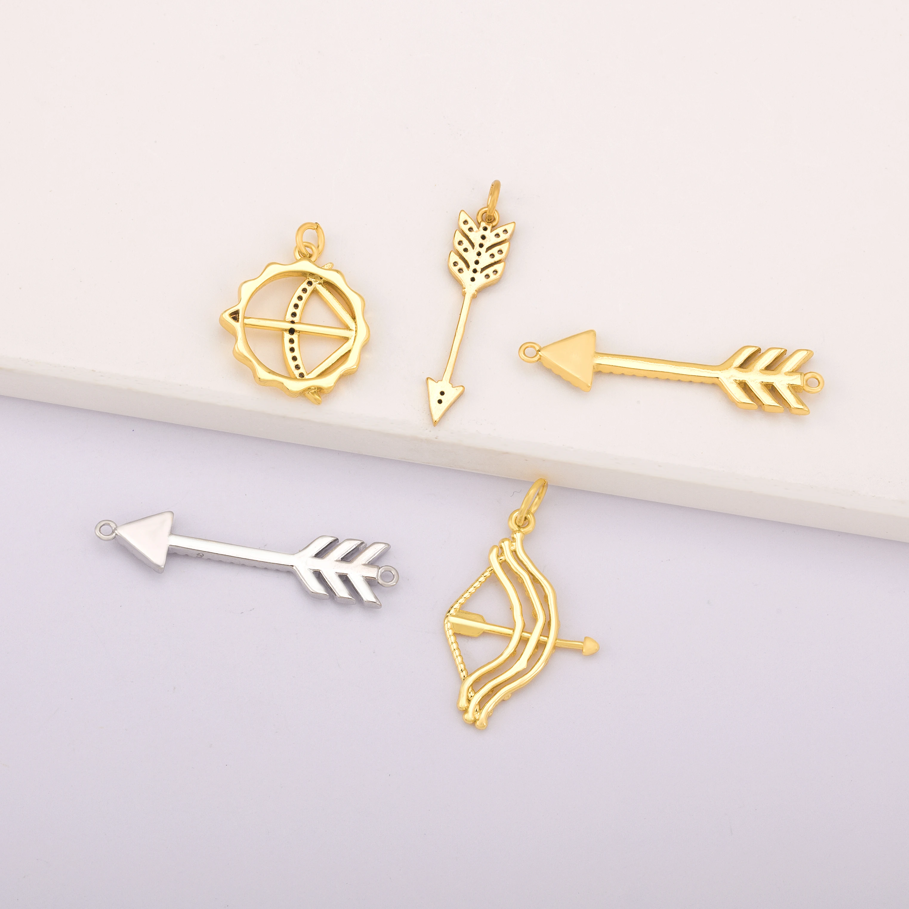 Bow And Arrow Shape Pendant Gold Plated Silver Color Handmade DIY Jewelry Necklace Bracelet Earrings Accessories Copper CZ Gift