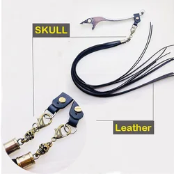 Black Universal Motorcycle Retro Skull Rivet Handle Brake Clutch Lever Cover Fringe Tassels For Honda Shadow Kawasaki Suzuki