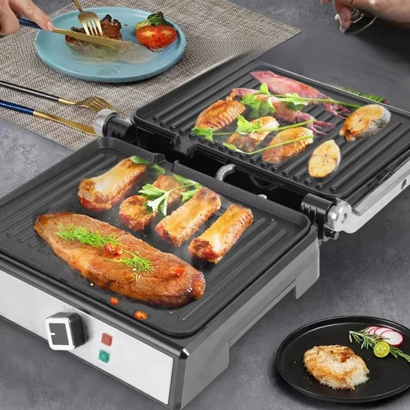 PBOBP New Sandwich Maker Breakfast Machine Barbecue Roast Intestinal Hamburger Panini Machine Steak Frying Pan Eggs Cooker 220V