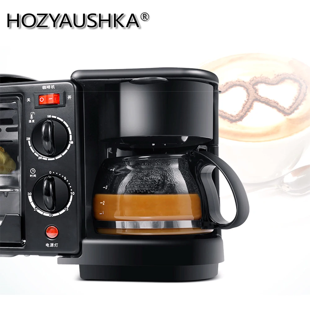 3-in-1 Breakfast Machine 600w coffee pot+750w Teppanyaki +750w oven Bread Baking Maker Bread Toaster /Fried Egg/ Coffee Cooker