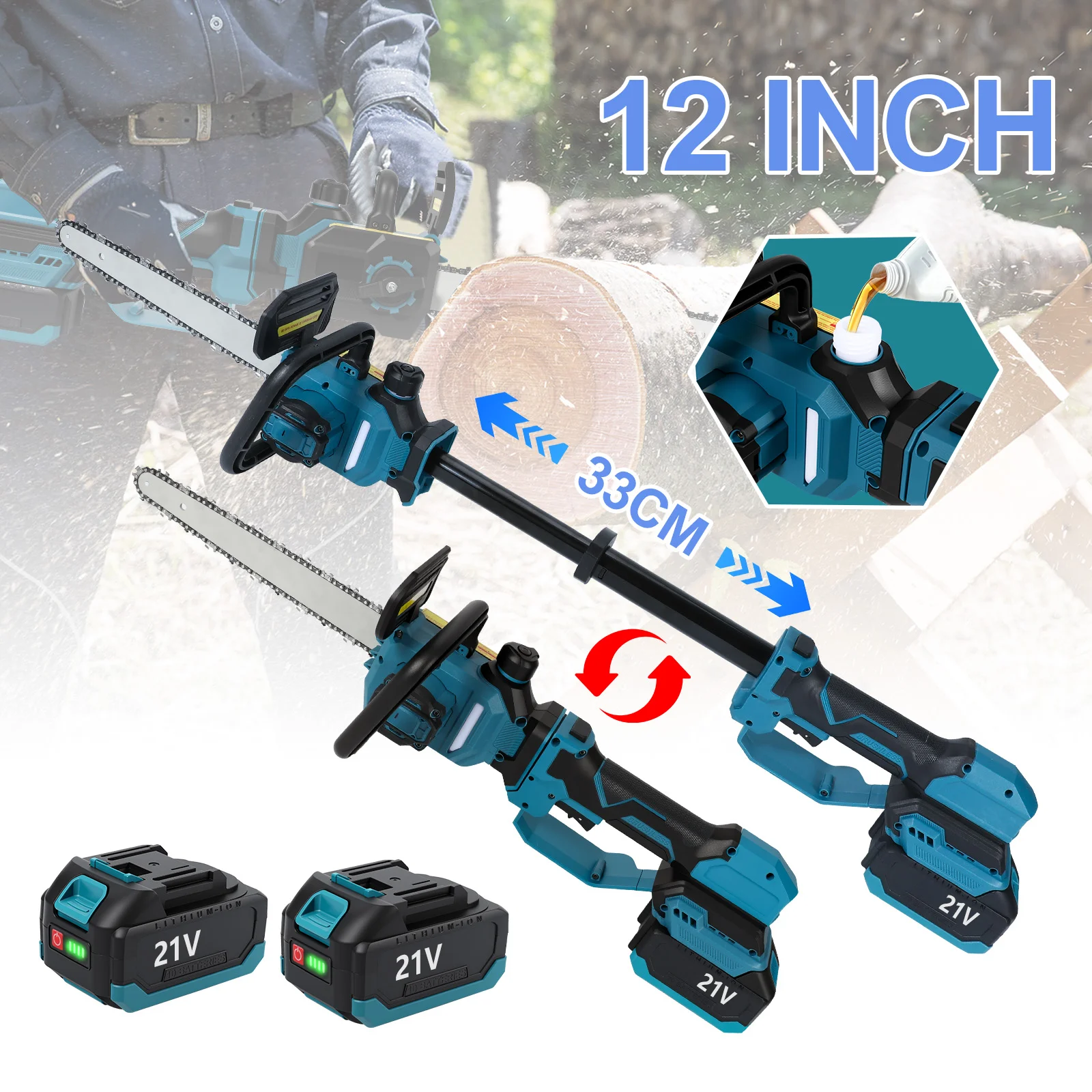 Bürstenlose 12-Zoll-Teleskopstange Elektrische Kettensäge 7000W Hochastsäge Gartenpflegewerkzeug für Makita 18V Akku