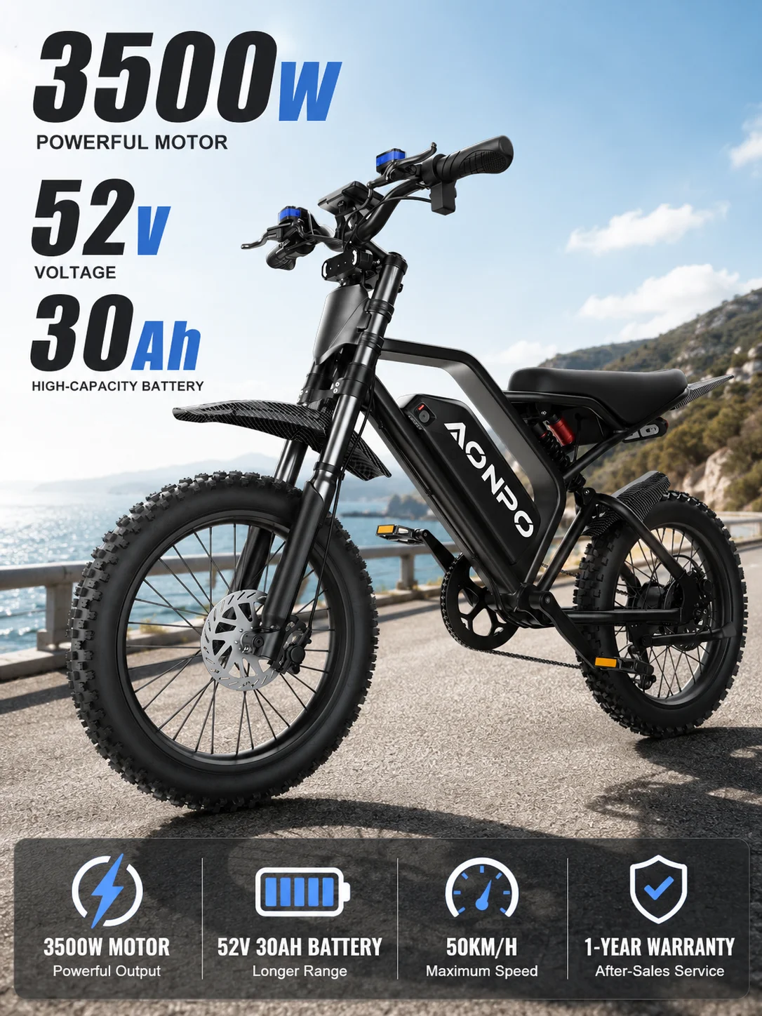 V21 e-bike met 3500W borstelloze motor, elektrische motorfiets voor volwassenen, stadsfiets, voor rijden in de open lucht, perfect geschikt voor rijden op de weg.