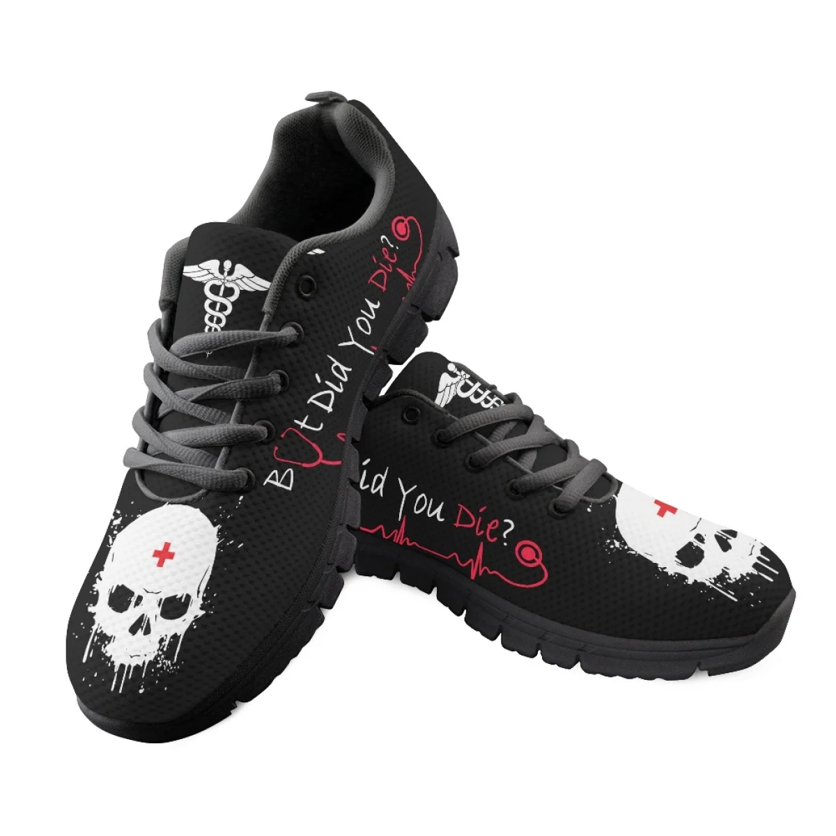 INSTANTARTS First Aid EMT Pattern Non-Slip Casual Sneakers Lightweight Wear-Resistant Flats Skull Design Breathable Sport Shoes