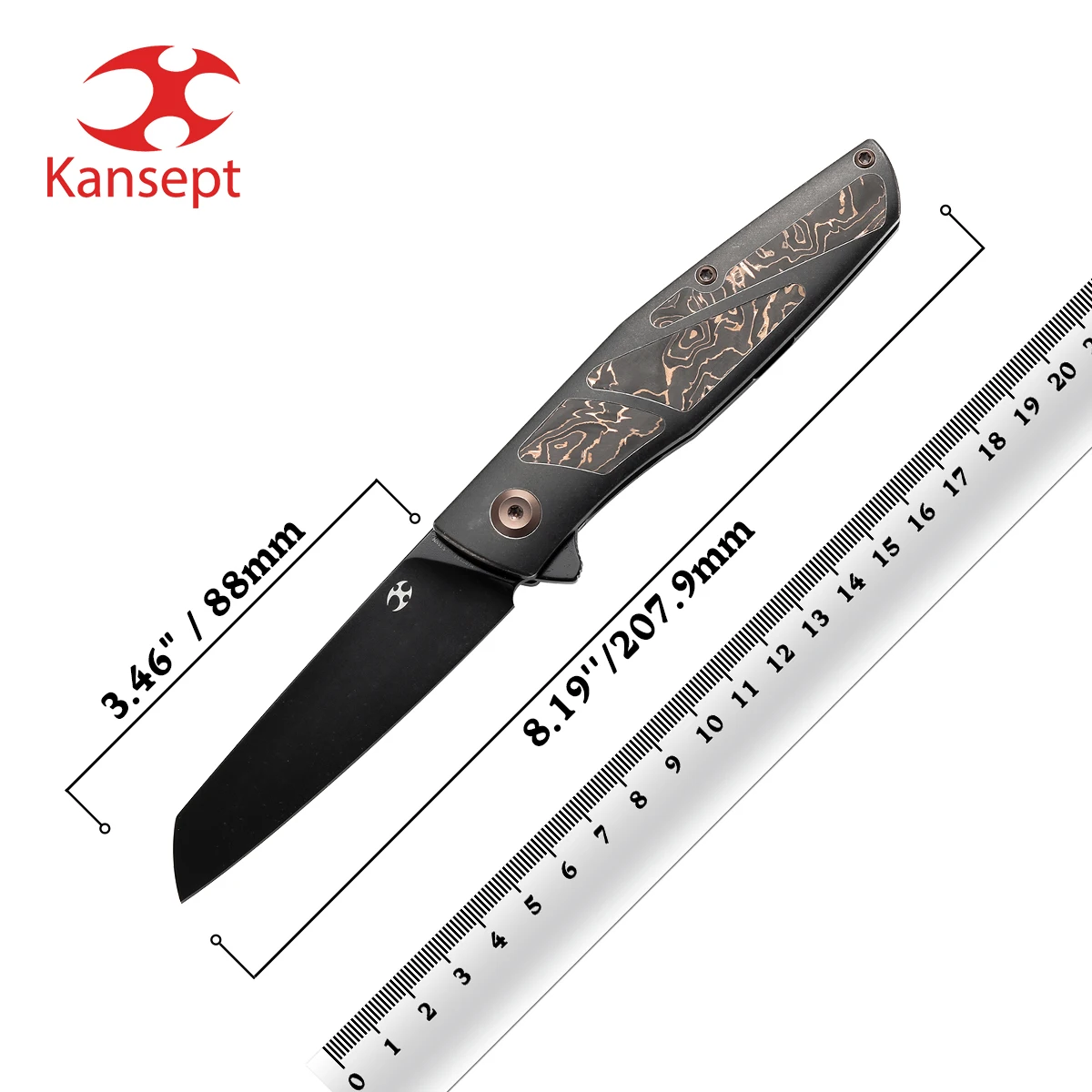 Складной нож Kansept EDC Cru K1092 3,46 дюйма CPM S35VN/Damascus Blade с ручкой из титана и углеродного волокна, ножи Villella, разработанные Складной нож Kansept EDC Cru K1092 3,46 дюйма CPM S35VN/Damascus Blade с ручкой из титана и углеродного волокна, ножи Villella, разработанные