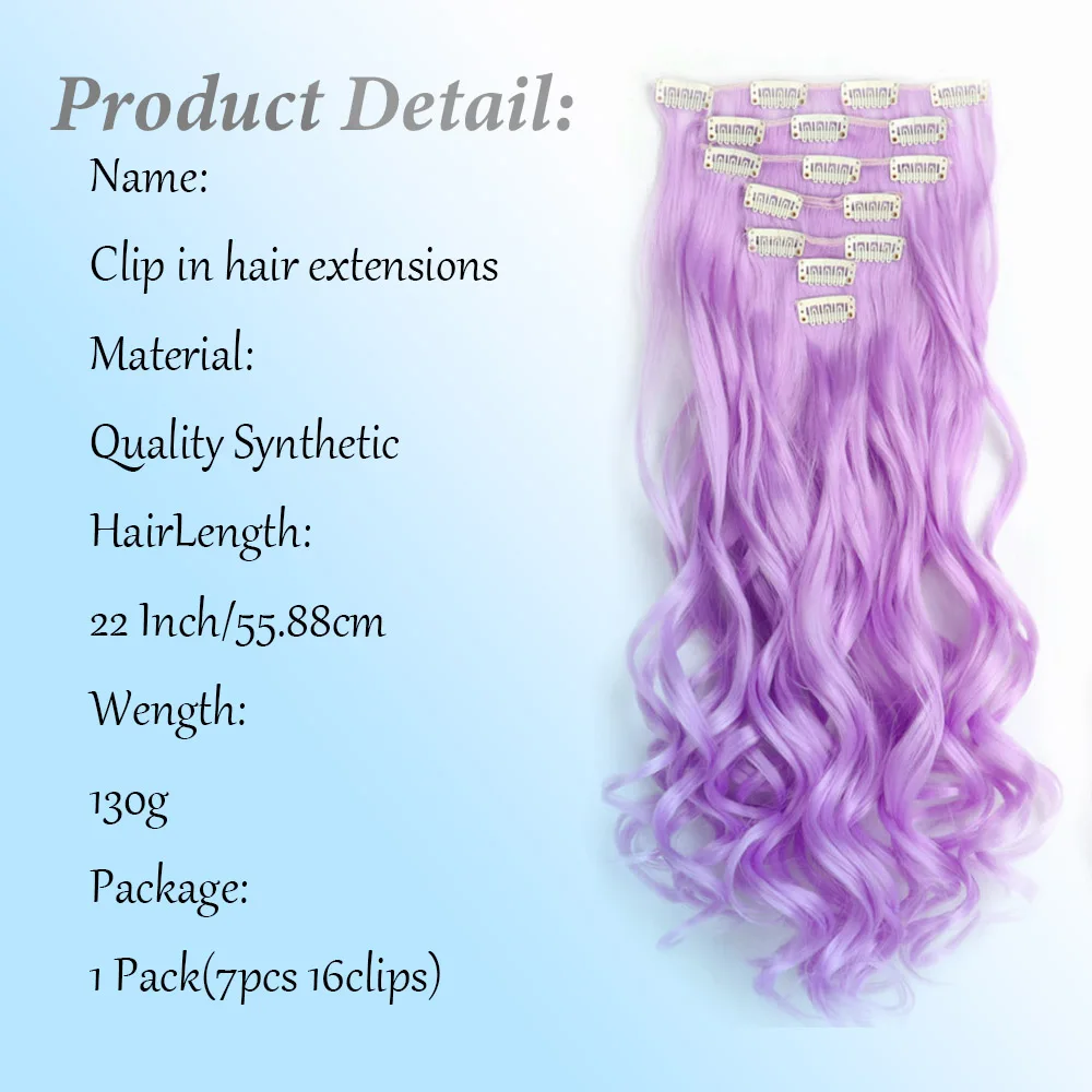 7pcs/set 22inch Synthetic Fiber 16 Clips-in Hair Extensions Long Curly body Wavy Hairpiece for women daily party wigs Extensions