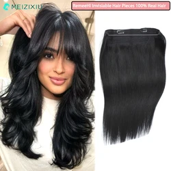 1# RemeeHi Invisiable Hair Pieces Human Hair Jet-Black Straight Fish-line Wire Micro Hair Extension for Women 100g 20 Inch 25cm