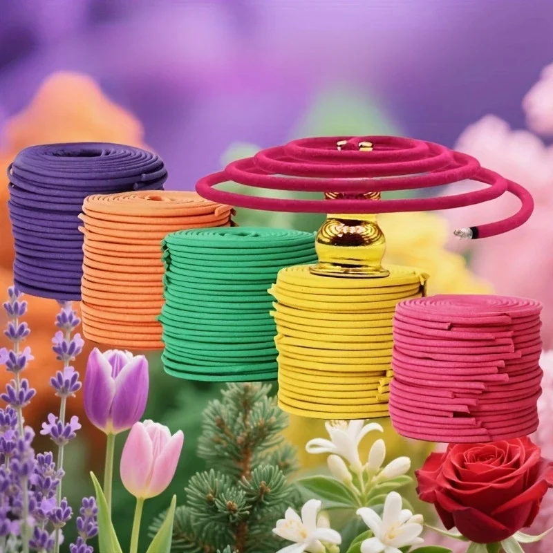 Bâtonnets d'encens à parfum mixte, bobine en forme de spirale, citron, Rose, jasmin, lavande, Orange, 3-4 heures de temps de combustion, parfum doux
