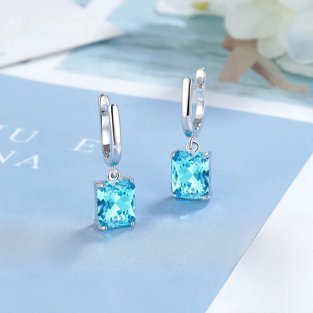 Łącznie 1,73 ct poduszka naturalny błękitny topaz zwisają kolczyki wiszące 925 srebro dla kobiet kamień szlachetny piękna codzienna biżuteria — zdjęcie 2