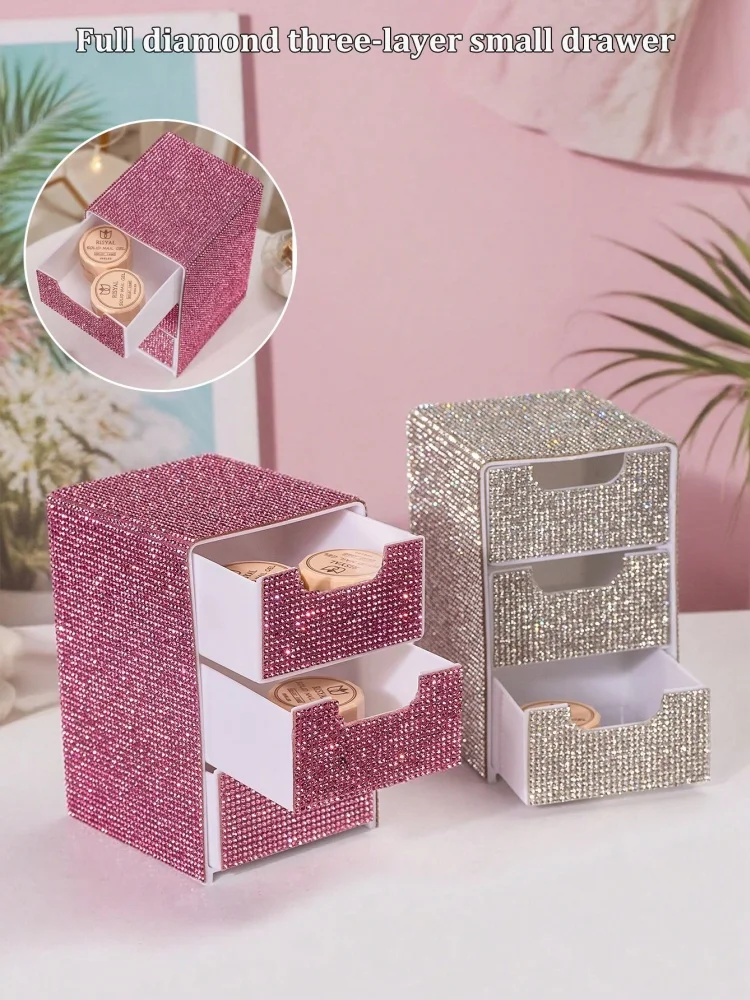 3 levels Glitter Diamond Storage Box Drawer Makeup Organizer Transparent Acrylic Cosmetic Case for Jewelry Desktop Organizer