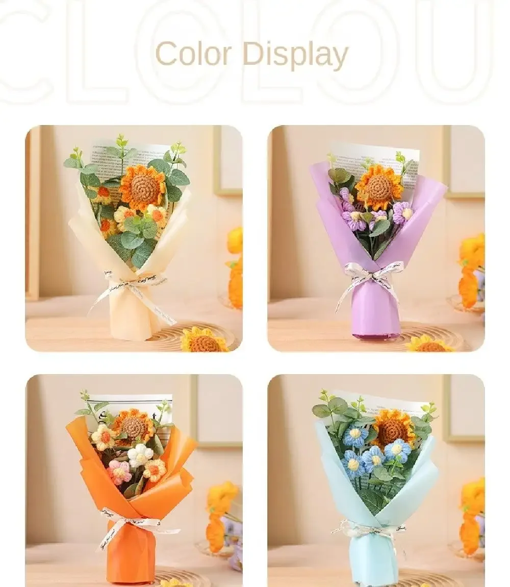 Künstlicher Blumenstrauß Gehäkelte Ewige Blumen Handgefertigter Abschlussstrauß Vatertag Geburtstagsgeschenk Jubiläumsgeschenk – Detail 7