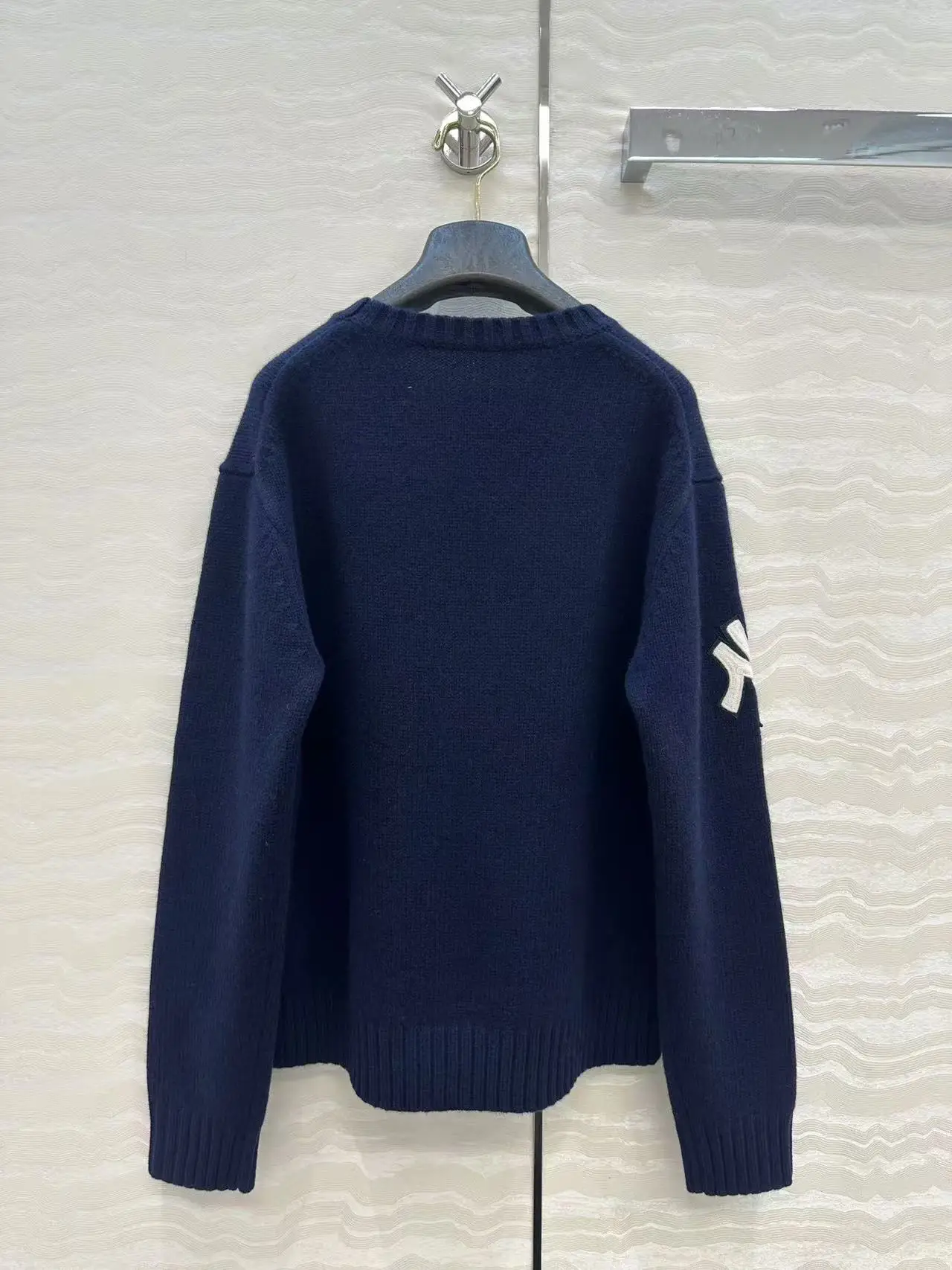 

Fashion Bear Pattern Navy Women's Sweater 100% Wool Retro Loose Knit Long-Sleeve Pullover YF23