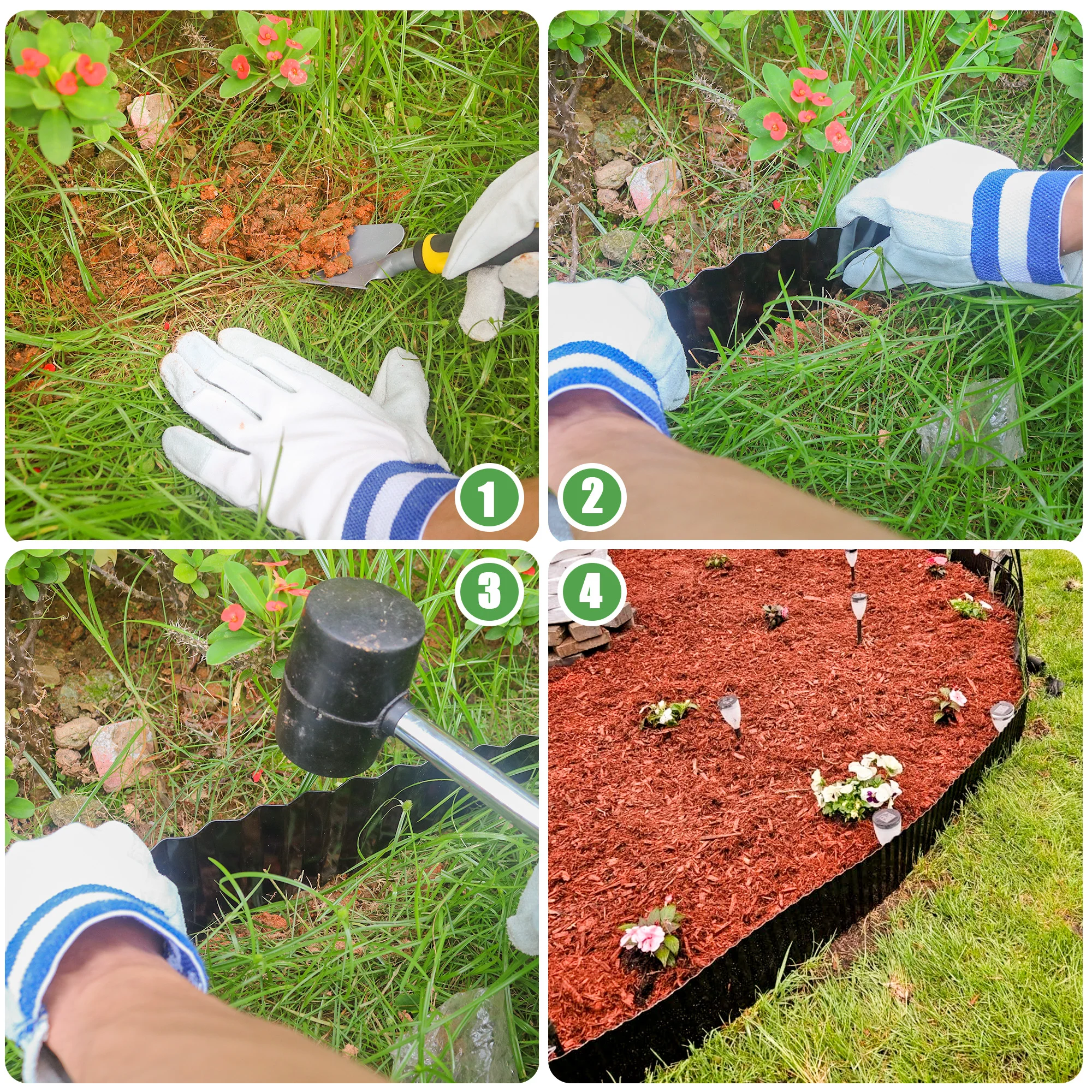 حواف حديقة معدنية مموجة 4 بوصة × 20 قدم، حاضنة حواف قوية في الحديقة، حدود حواف المناظر الطبيعية للحديقة وسرير الزهور والحديقة والفناء