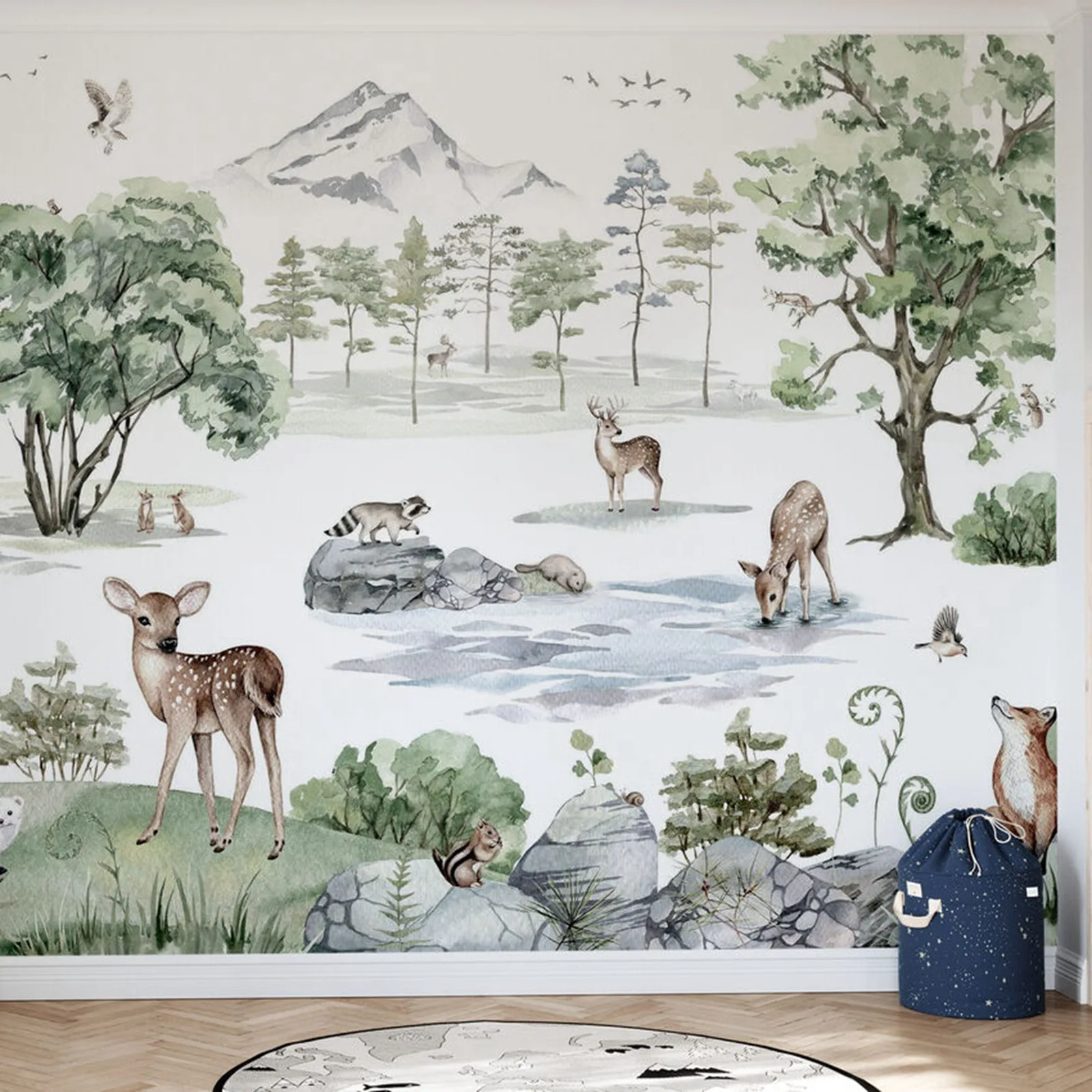 

Nursery Forest Animals Wallpaper, Deer Forest In Winter Wallpaper Mural for Kids