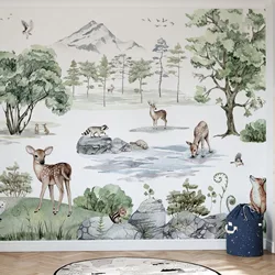보육원 숲 동물 벽지, 겨울용 사슴 숲 벽지, 아이용 벽화