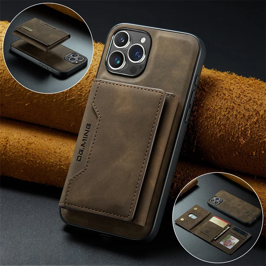 Luksusowe magnetyczne skórzane etui z portfelem dla iPhone'a 15 14 Plus 11 12 13 16 Pro XS Max X XR Magnetyczne, odłączane etui na karty pieniężne — zdjęcie produktu 7
