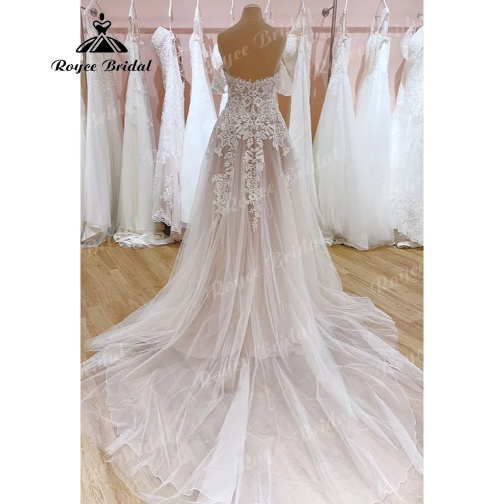 Sexy Off Shoulder Bohemian Lace Appliques Wedding Dress for Women 2025 Bridal Gown with Cap Sleeve Customized robe boheme femme