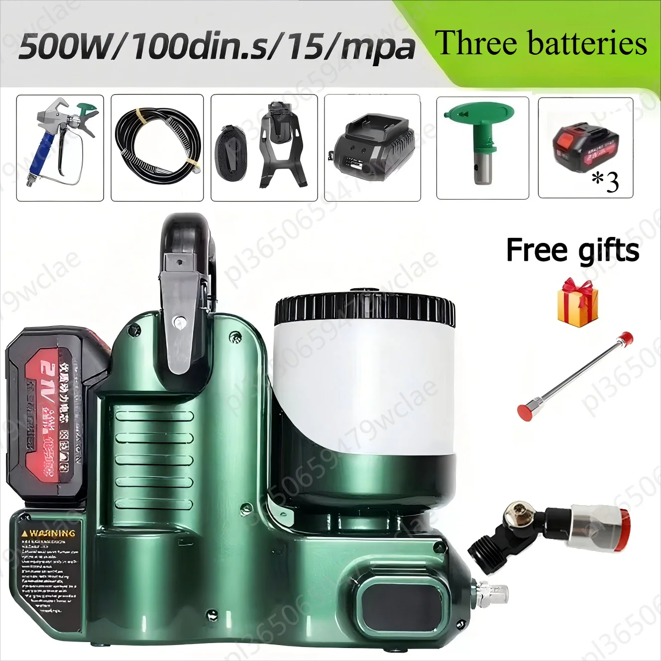 Airless verfspuit 500W 1,2L 2,8kg 2200Psi, elektrische airless verfspuit met hoge efficiëntie, draagbare verfspuit voor interieur, verwisselbare batterij, geïntegreerd ontwerp, gratis cadeau