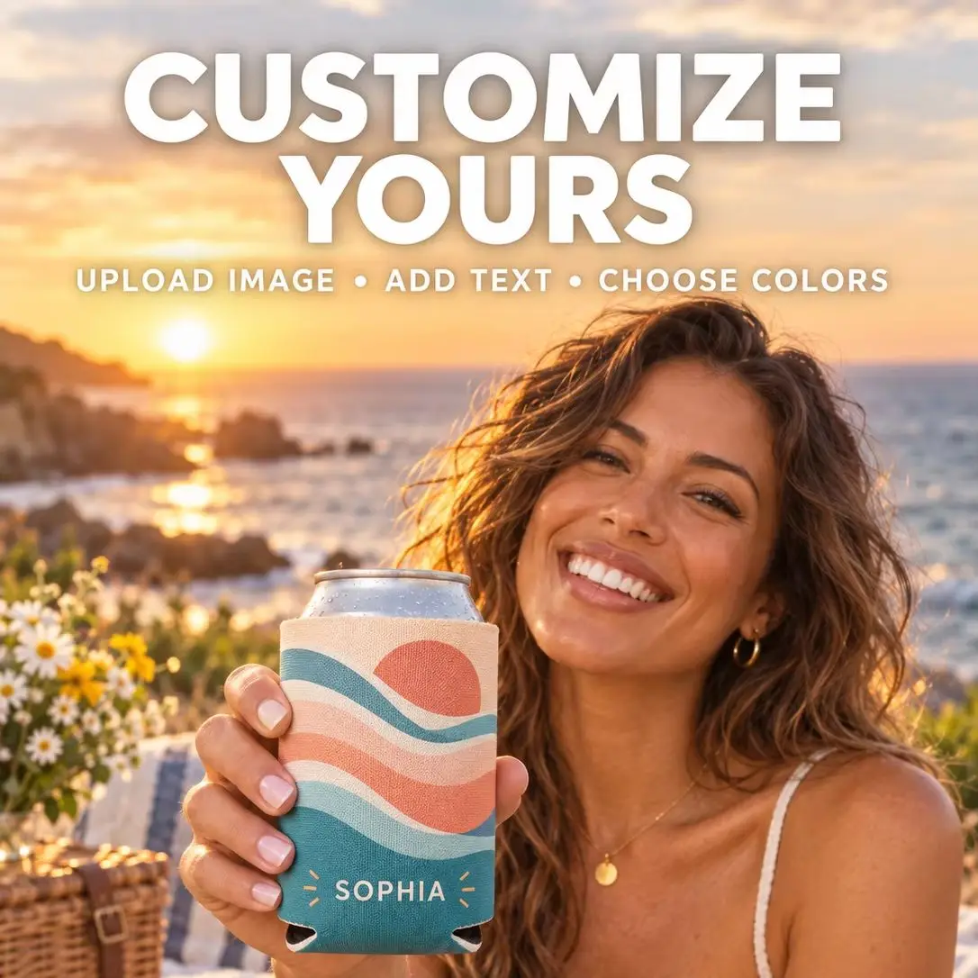 Custom Drink Sleeve Guest Favors Personalized Wedding Can Cooler Double sided Customize image Create Meaningful Keepsake