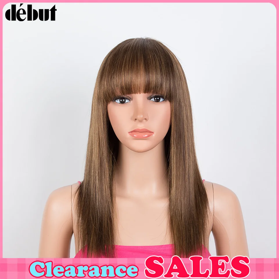 デビュー-ハイライト-ボーンストレート-人毛ウィッグ-前髪付き-装着簡単-グルーレス-100-レミー人毛ウィッグ-フルマシンメイドウィッグ-女性用