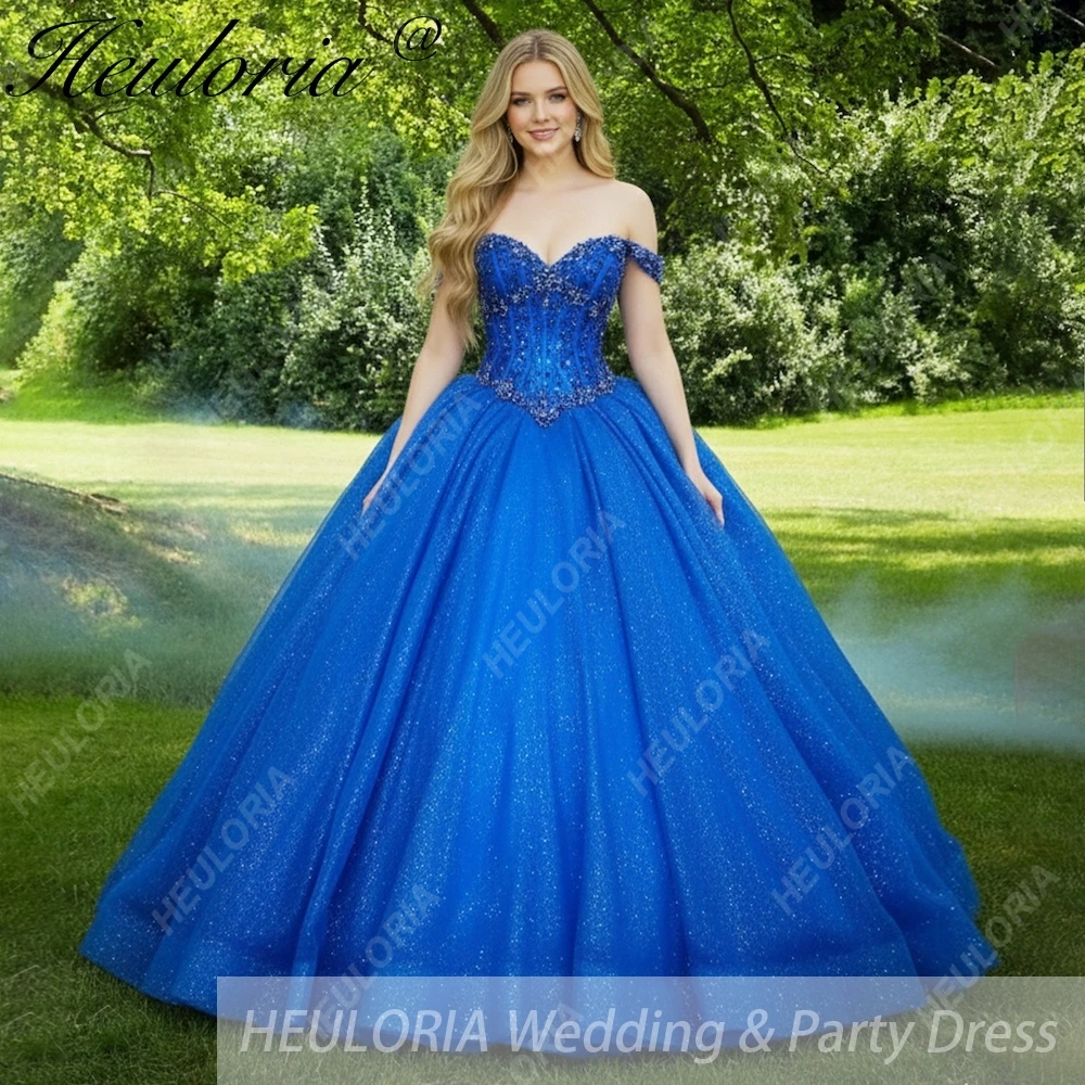 

HEULORIA luxury crystal beading Ball Gown Quinceanera Dresses off shoulder sparky tulle Evening Dress