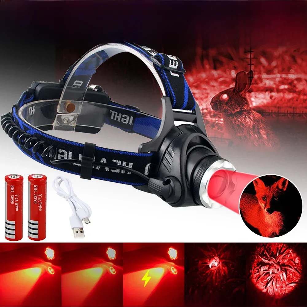 Latarka czołowa + 18650 czerwone światło głowica latarka LED zewnętrzny reflektor XPG taktyczny Camping polowanie wędkarstwo Zoomable latarka czołowa wędkarska — 2