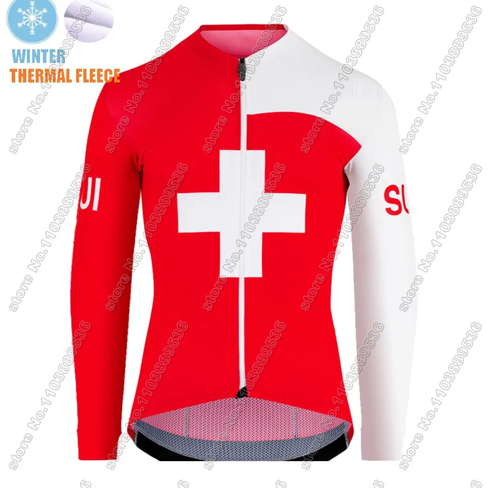 2024 Swiss Team Cycling Jersey Long Sleeve Switzerland Red Clothing Road Race Bike Jacket Suit MTB Ropa Maillot