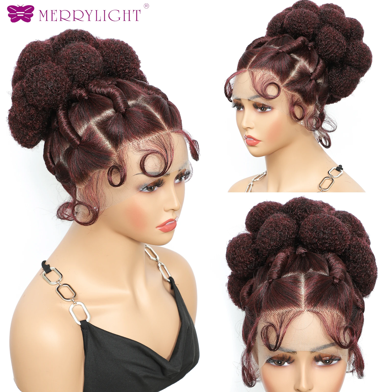 شعر مستعار الضفائر الاصطناعية مع كعكة الدانتيل الكامل Knotless صندوق شعر مستعار مضفر الدانتيل أمامي شعر مستعار الأفرو تجديل للنساء السود