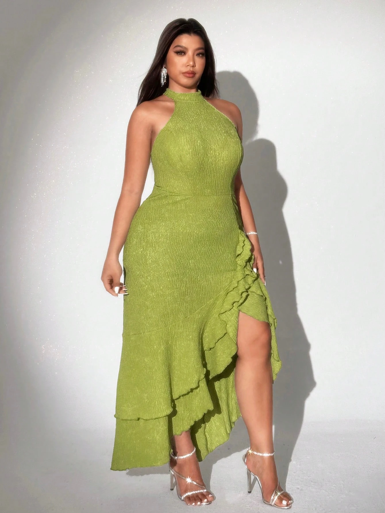 Plus-size knit dress, backless, sleeveless, fitted, stretchy, elegant long dress, suitable as a bridesmaid for weddings, dates o view 6