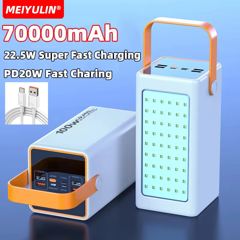 70000mAh Portable Power Bank 50000mah Large Capacity USB C PD20W Fast Charging External Spare Battery For IPhone Xiaomi Samsung