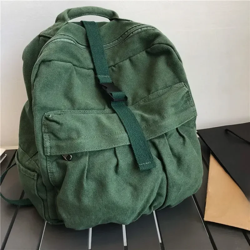 Plecak płócienny bawełniany unisex solidny, miękki zamek błyskawiczny na co dzień plecak o dużej pojemności Vintage Bookbag plecak podróżny — zdjęcie 2