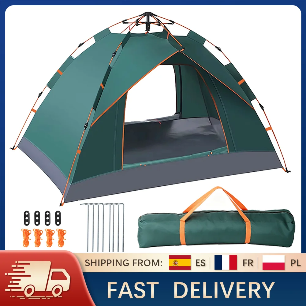 Tente automatique pop-up pour 2 personnes, résistante au vent et imperméable, tente instantanée à un clic pour le camping en plein air, les voyages, la pêche, avec sac de transport