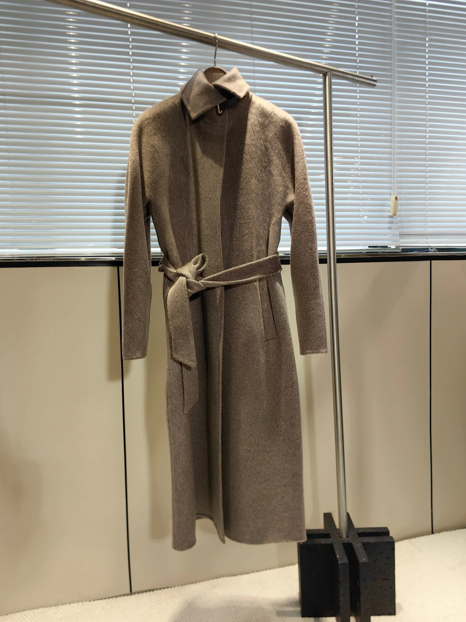 Elegant demi-season women's wool wrap-coat