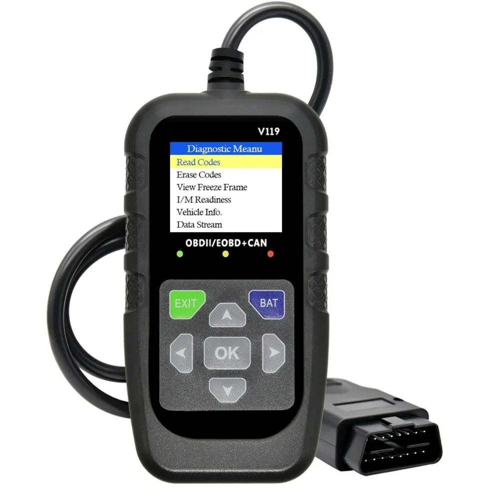 V119 OBD2 Scanner: Car Diagnostic Tool with Voltage Test & USB Power, Reads/Clears Codes for EOBD/CAN OBD2 Vehicles