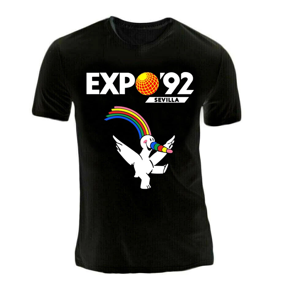 COTTON CURRO EXPO Seville 92 RETRO LOGO Black DTF T-SHIRT COTTON