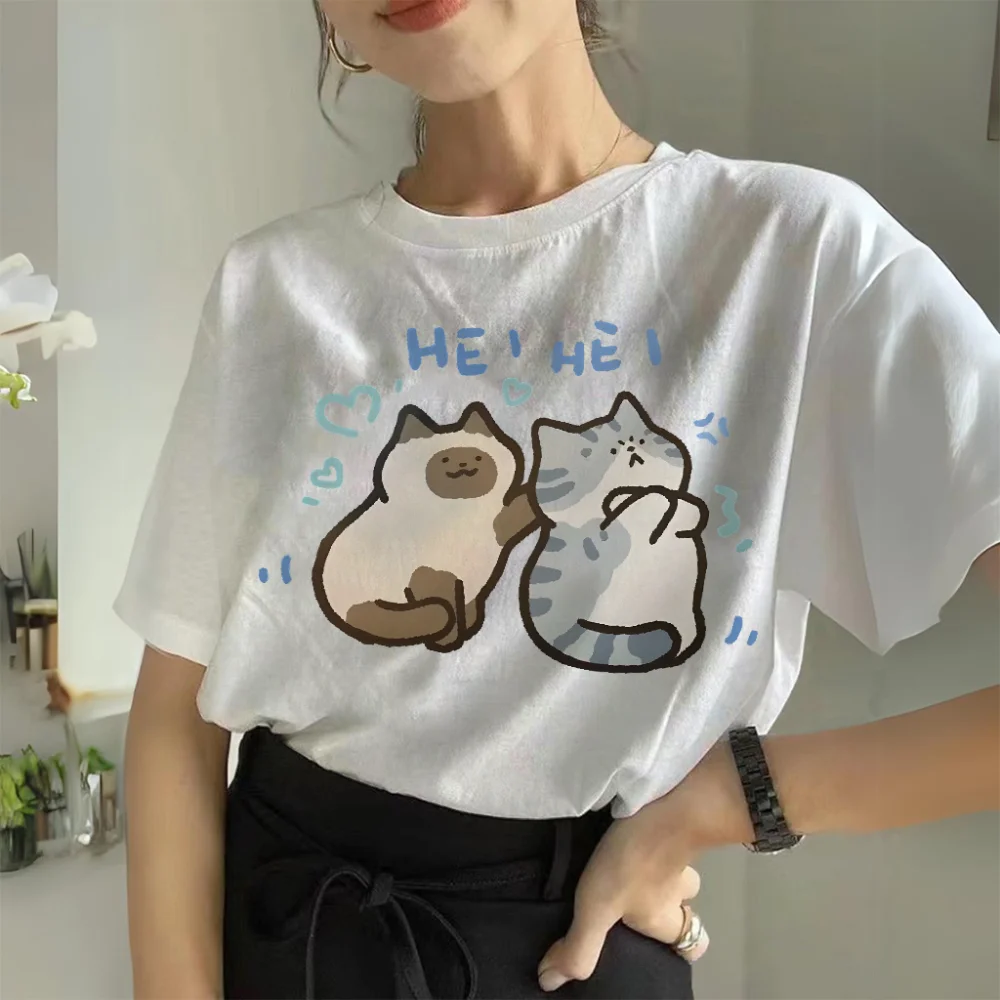 

HEI HEI Cute Cat Tee Trendy Oversized TShirt Summer Cotton Men Women Loose Streetwear T-shirts Casual O-Neck Short Sleeved Tops