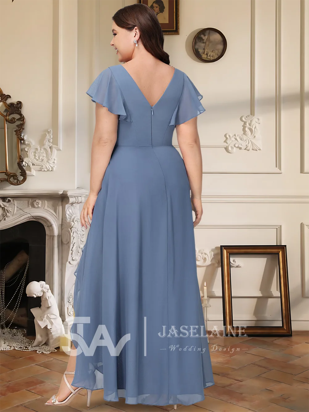 Luxury Royal Blue A-Line V-Neck Asymmetrical Ruffle Chiffon Bridesmaid Dresses Wedding Guest Evening Cocktail Gown 2025