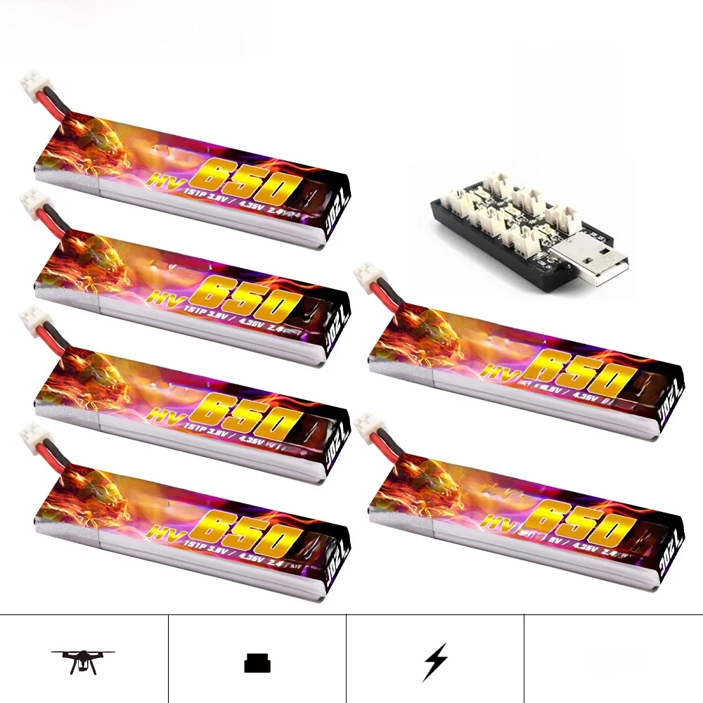 TREANTY 1S 650mAh 3.8V 60C/120C 4.35V HV batterie Lipo + chargeur prise PH2.0 pour Drone Tinyhawk Snapper7 E010 M80S Tiny7 Beta85