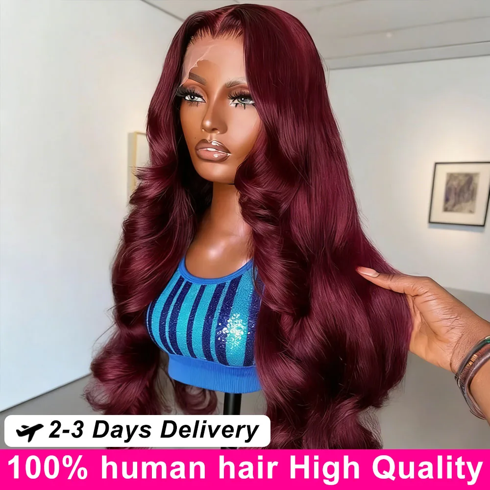 

250% Плотность Бордовый 99J Объемная волна HD Парик фронта шнурка 13x6 Прозрачный парик фронтальной части шнурка 100% человеческие волосы Предварительно выщипанный цветной парик