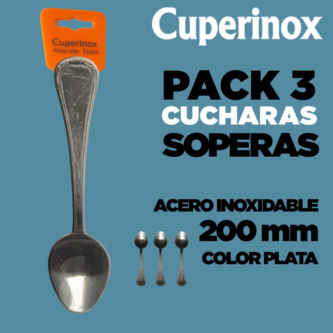 CUPERINOX | Table spoon with drawing on handle | Supreme Series 3 pieces | Soup spoons | Stainless steel | 200 mm | 3 pieces in silver Color