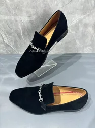 Suede Leather Men's Loafers Casual Slip On Cowhide Comfortable Shoes Solid Color Autumn Handmade Formal Shoes Wedding
