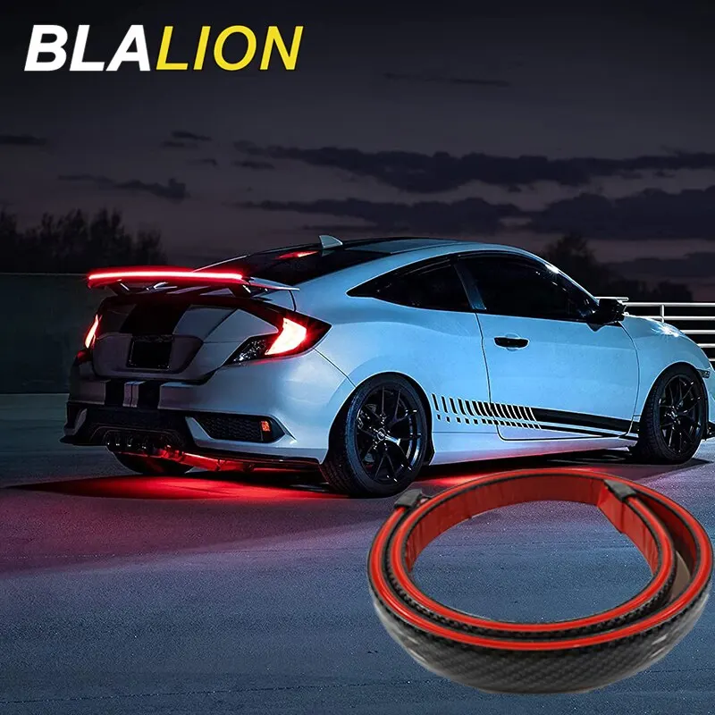 

BLALION 120cm LED Rear Spoiler Light Carbon Fiber For Universal Car Turn Signal Reverse Brake Warning TailLight Stop Signal Lamp