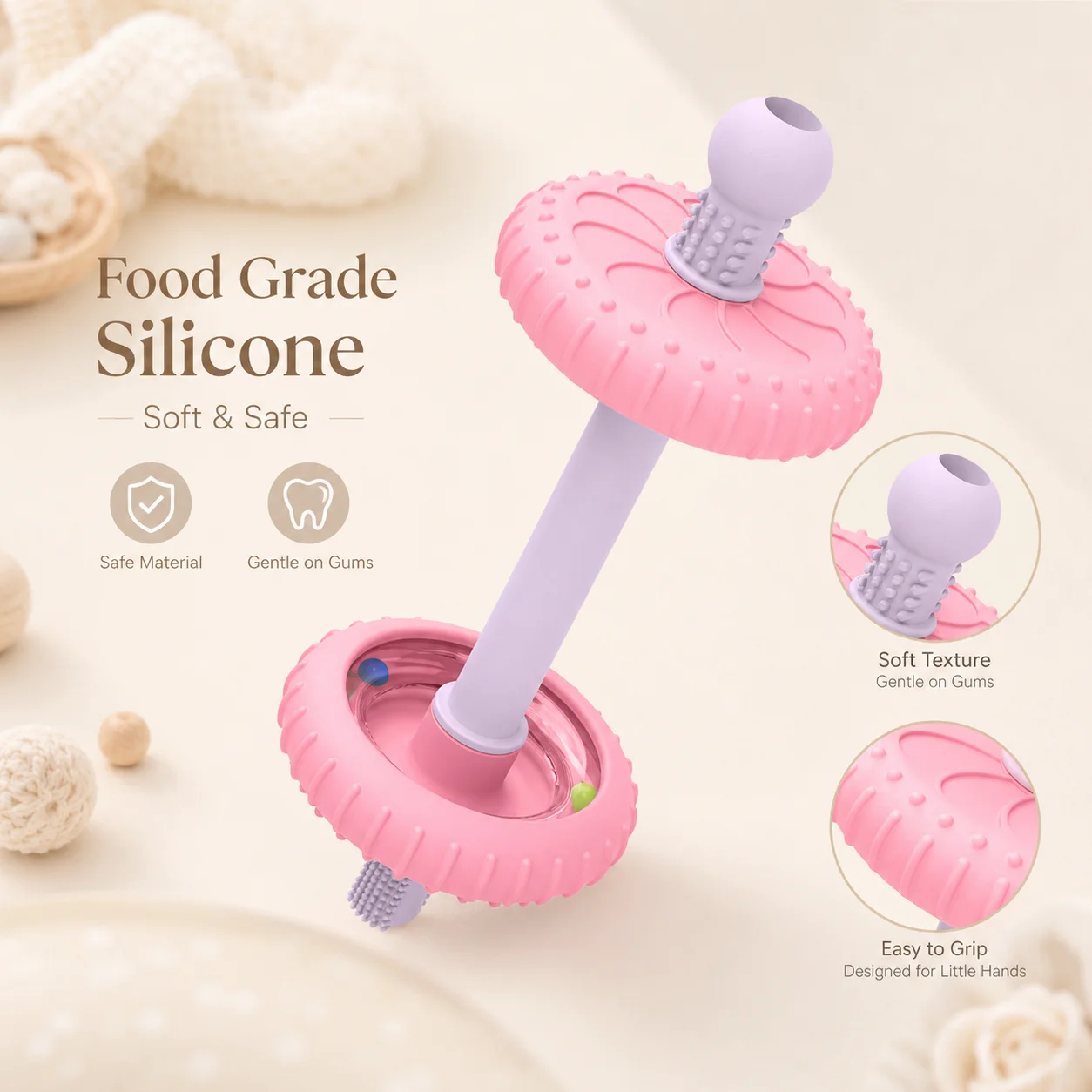 Silicone Dumbbell Teething Toy for Baby Food Grade Weight Shape Sensory Teether for Newborns BPA Free