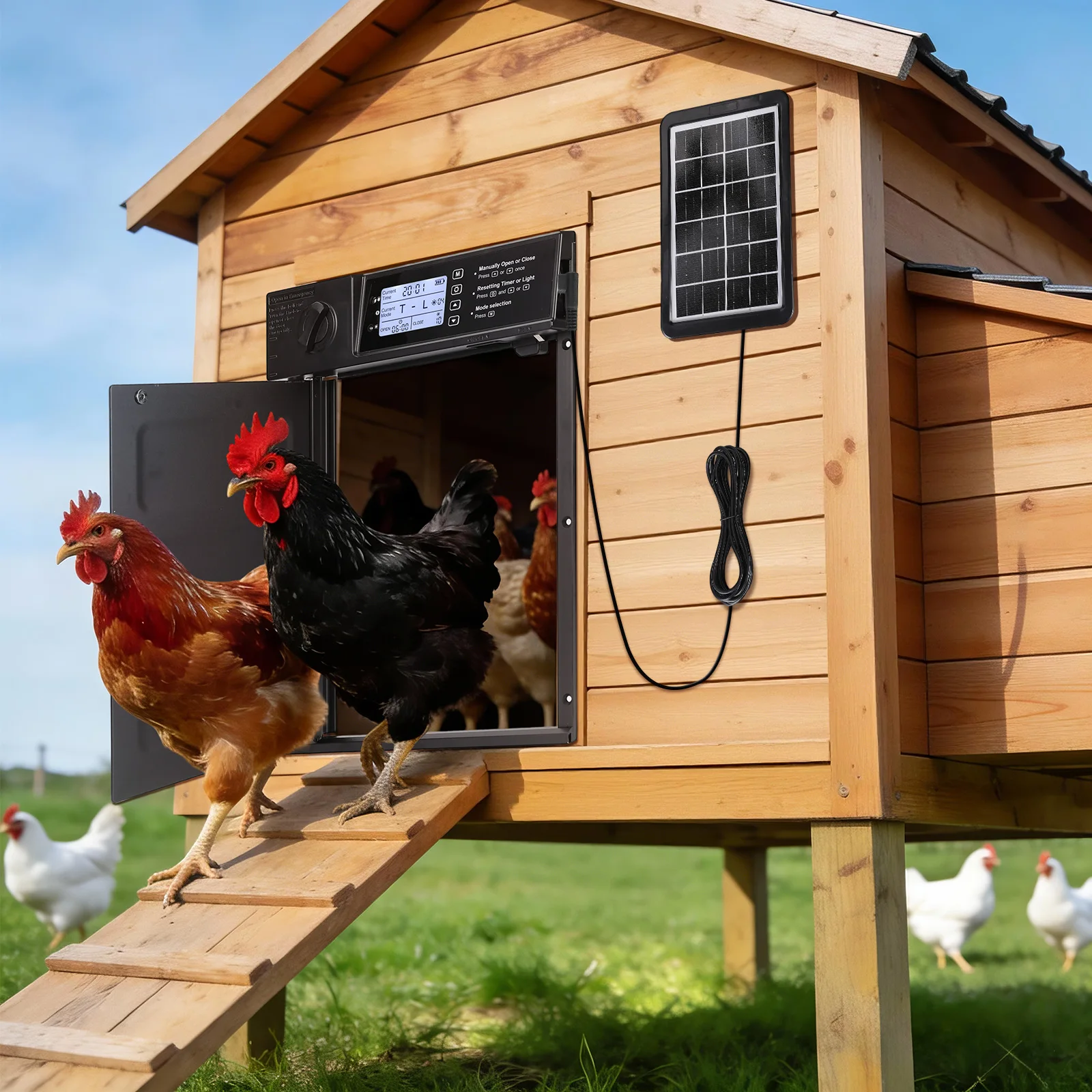 Automatische Hühnerstall-Tür mit Solarbetrieb, Schwenkbare Hühnertür mit Timer & Lichtsensor, Automatische Hühnertür mit Einklemmschutz – Detail 6