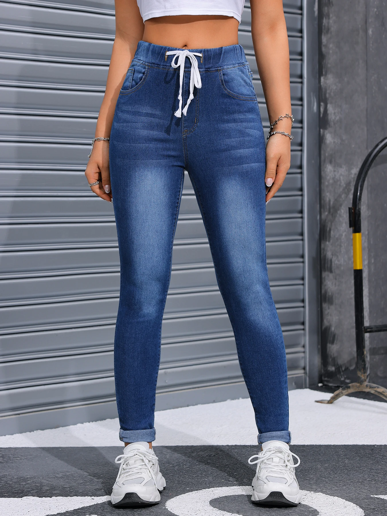 

Женские джеггинсы с контролем живота, эластичные джинсы с высокой талией, узкие джинсовые леггинсы с карманами, повседневные